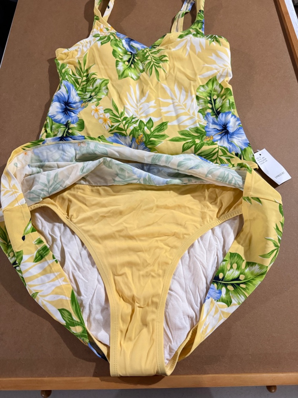 Jantzen Yellow Floral Tankini with Blue & Green Tropical Print Size 16 - Picture 2 of 6